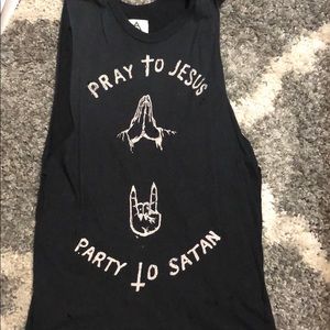 Unif pray to Jesus, party to Satan tee
